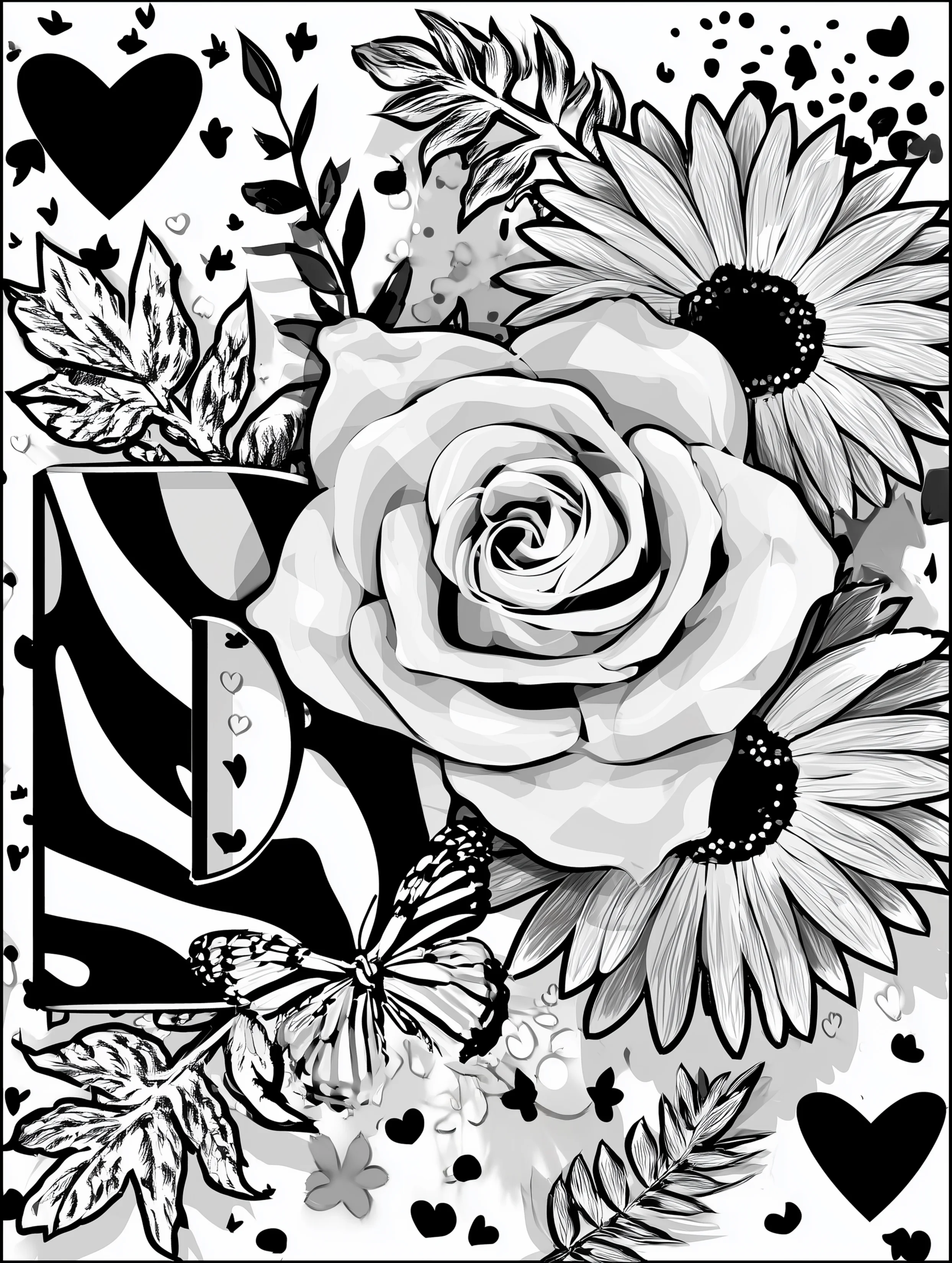 Free printable letter coloring page for adults featuring the letter D